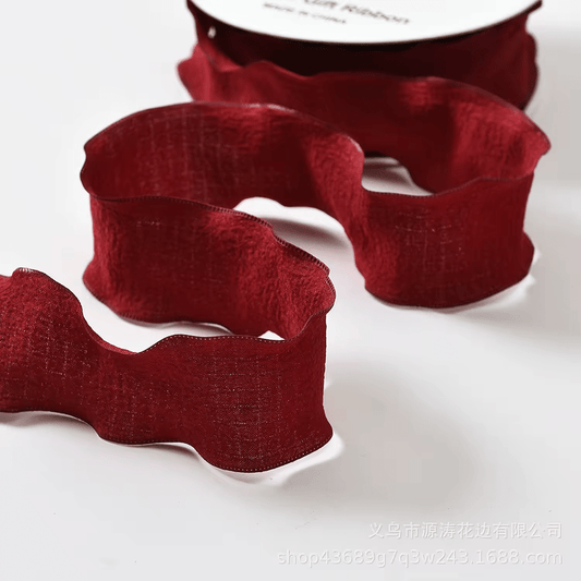 Ruffle Lace Ribbon - Maroon (9 meters) - Prismribbons