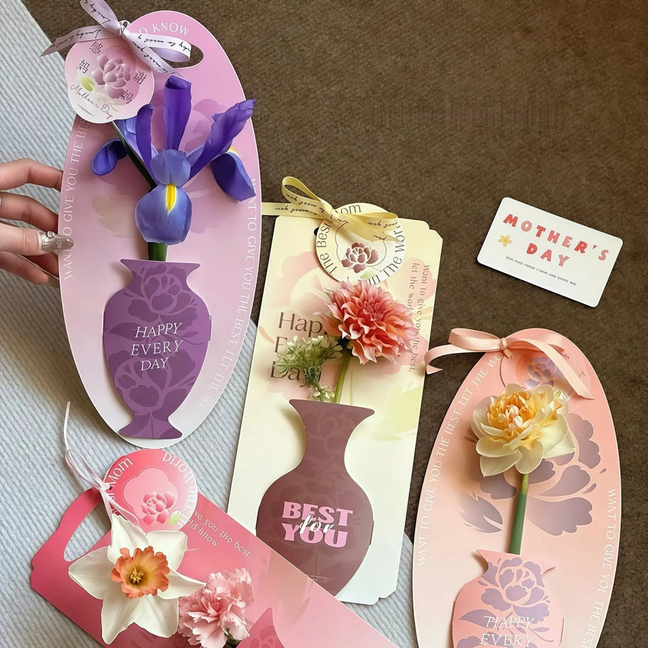 Vase Flower Card (5 pcs) - Peach - Prismribbons