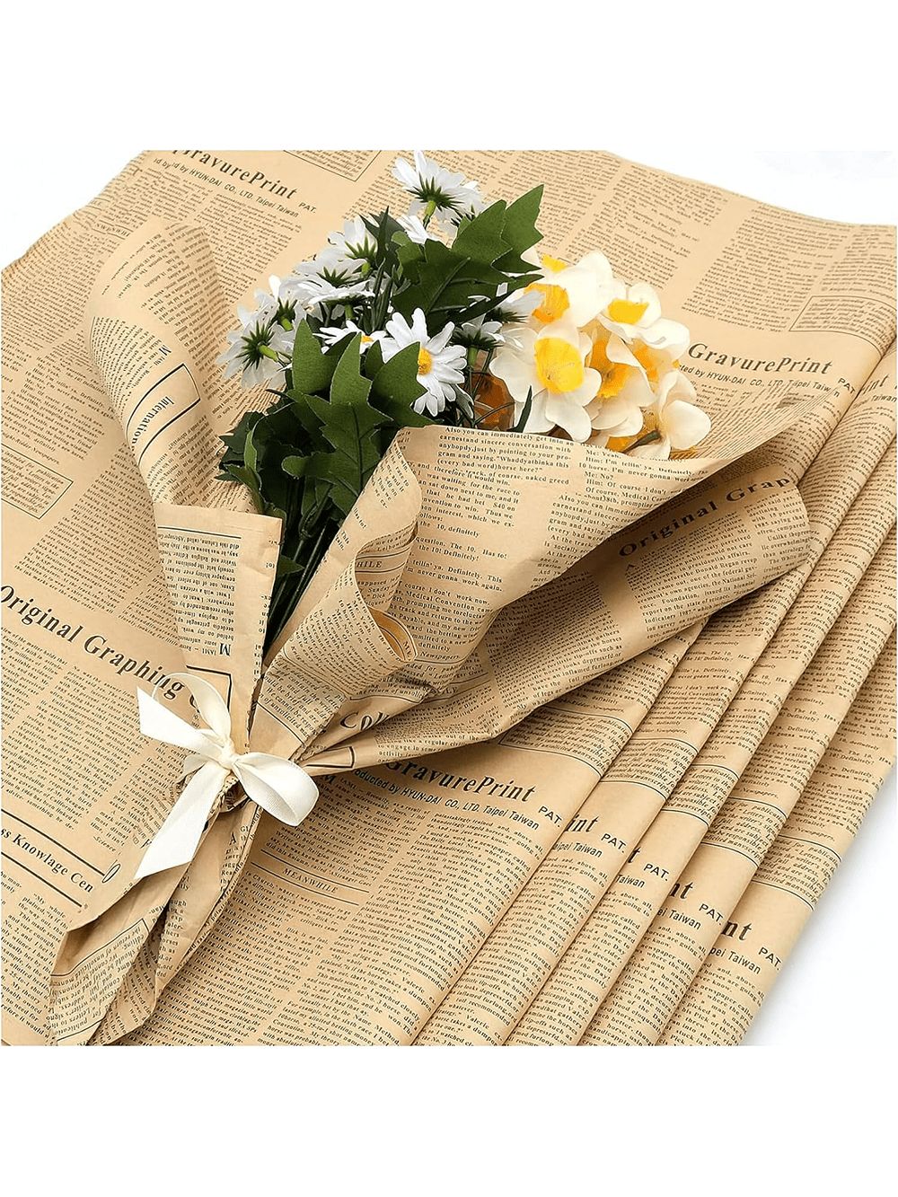 Vintage Newspaper Bouquet Wrapping Sheets (20 sheets) - Prismribbons